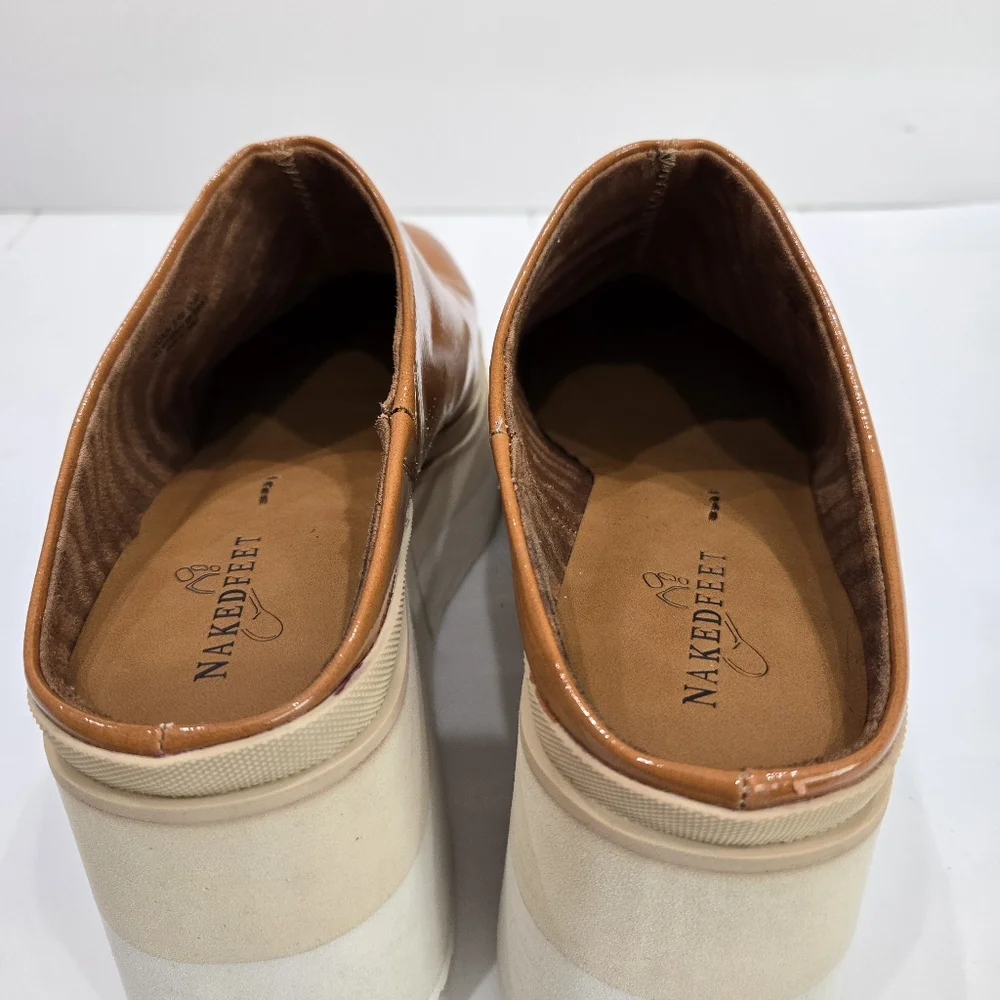 NakedFeet Coach Orange Patent Leather Platform Mules Size 9.5